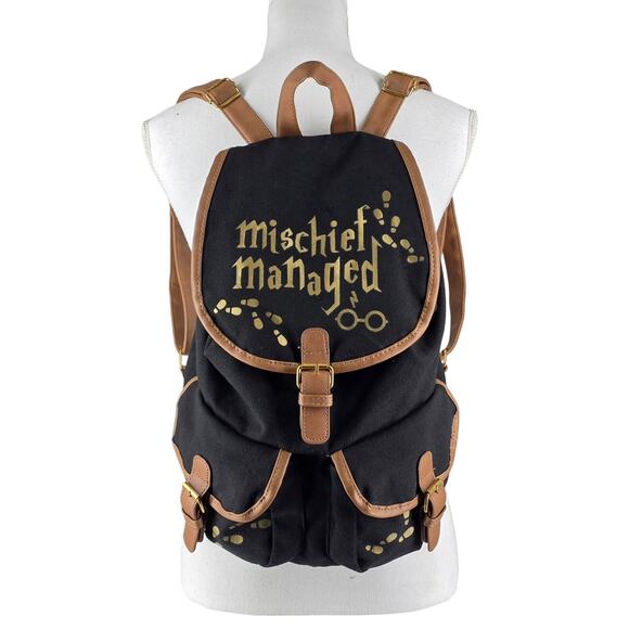 HARRY POTTER MISCHIEF MANAGED MARAUDER'S MAP CINCH BACKPACK BLACK BROWN - Picture 1 of 10
